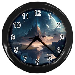 Space Planet Universe Galaxy Moon Wall Clock (black) by Ravend