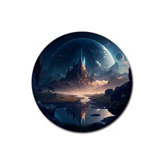 Space Planet Universe Galaxy Moon Rubber Coaster (round) by Ravend