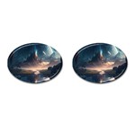 Space Planet Universe Galaxy Moon Cufflinks (Oval) Front(Pair)