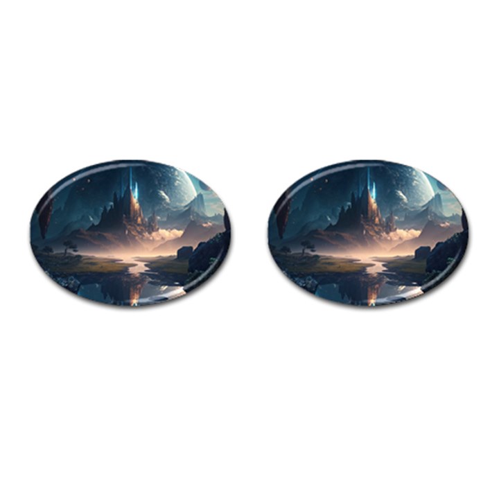 Space Planet Universe Galaxy Moon Cufflinks (Oval)