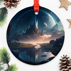 Space Planet Universe Galaxy Moon Round Ornament (two Sides) by Ravend