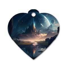 Space Planet Universe Galaxy Moon Dog Tag Heart (two Sides) by Ravend