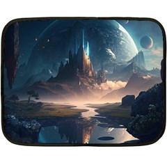 Space Planet Universe Galaxy Moon One Side Fleece Blanket (mini) by Ravend