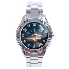 Space Planet Universe Galaxy Moon Stainless Steel Analogue Watch by Ravend