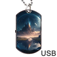 Space Planet Universe Galaxy Moon Dog Tag Usb Flash (one Side) by Ravend