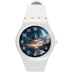 Space Planet Universe Galaxy Moon Round Plastic Sport Watch (m) by Ravend