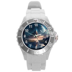 Space Planet Universe Galaxy Moon Round Plastic Sport Watch (l) by Ravend