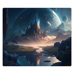 Space Planet Universe Galaxy Moon Premium Plush Fleece Blanket (small) by Ravend