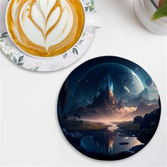 Space Planet Universe Galaxy Moon Uv Print Round Tile Coaster by Ravend