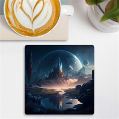 Space Planet Universe Galaxy Moon Uv Print Square Tile Coaster  by Ravend