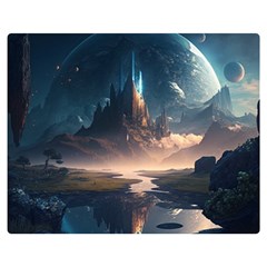 Space Planet Universe Galaxy Moon One Side Premium Plush Fleece Blanket (medium) by Ravend