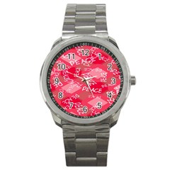 Background Peace Doodles Graphic Sport Metal Watch by Ravend