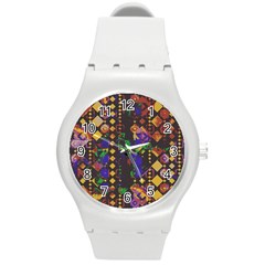 Background Graphic Round Plastic Sport Watch (m) by Ravend