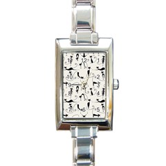 Pattern Cats Black Feline Kitten Rectangle Italian Charm Watch by Ravend