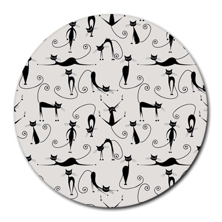 Pattern Cats Black Feline Kitten Round Mousepad