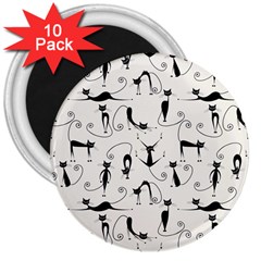 Pattern Cats Black Feline Kitten 3  Magnets (10 Pack)  by Ravend