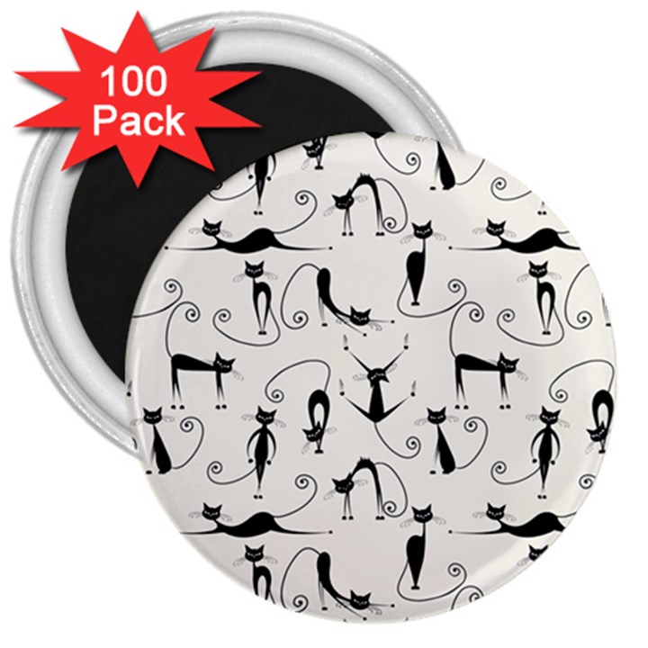 Pattern Cats Black Feline Kitten 3  Magnets (100 pack)