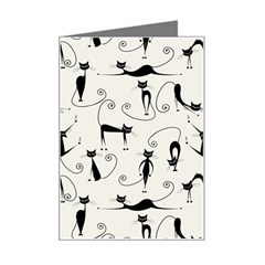 Pattern Cats Black Feline Kitten Mini Greeting Card by Ravend