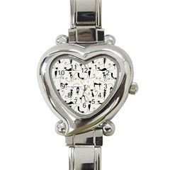 Pattern Cats Black Feline Kitten Heart Italian Charm Watch by Ravend