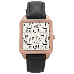 Pattern Cats Black Feline Kitten Rose Gold Leather Watch  by Ravend