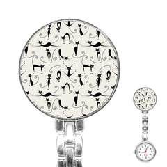 Pattern Cats Black Feline Kitten Stainless Steel Nurses Watch by Ravend