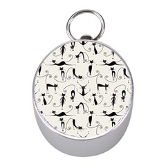 Pattern Cats Black Feline Kitten Mini Silver Compasses by Ravend