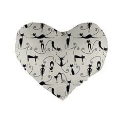 Pattern Cats Black Feline Kitten Standard 16  Premium Flano Heart Shape Cushions