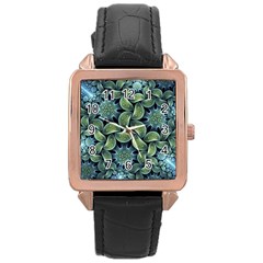 Digitalartflower Rose Gold Leather Watch 