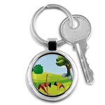 Mother And Daughter Yoga Art Celebrating Motherhood And Bond Between Mom And Daughter. Key Chain (Round) Front