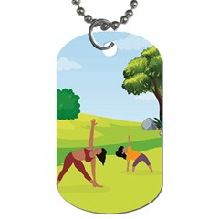 Mother And Daughter Yoga Art Celebrating Motherhood And Bond Between Mom And Daughter  Dog Tag (one Side) by SymmekaDesign