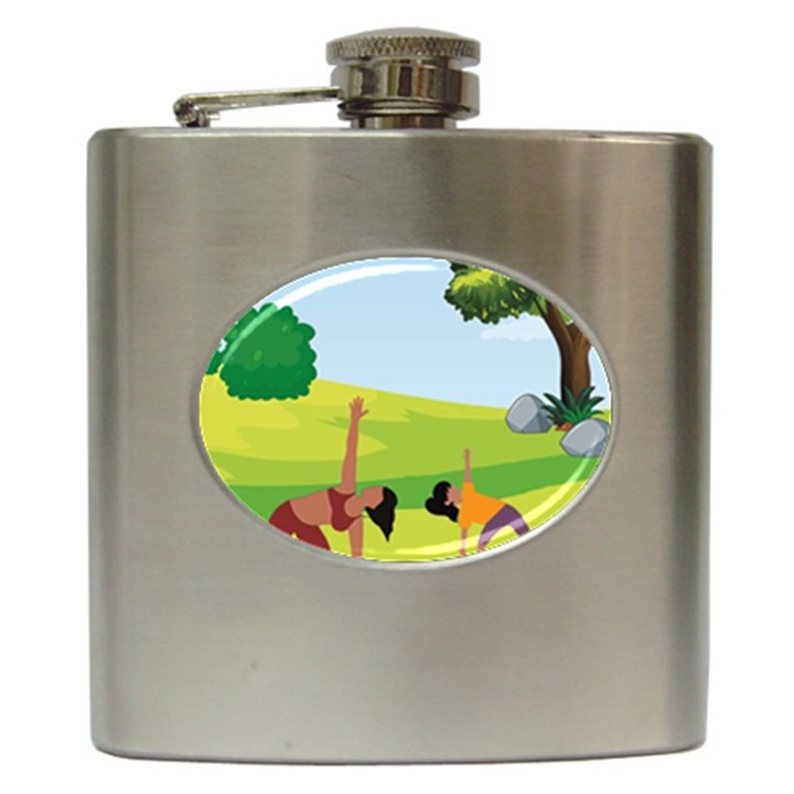 Mother And Daughter Yoga Art Celebrating Motherhood And Bond Between Mom And Daughter. Hip Flask (6 oz)