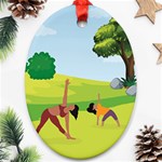 Mother And Daughter Yoga Art Celebrating Motherhood And Bond Between Mom And Daughter. Oval Ornament (Two Sides) Front