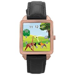 Mother And Daughter Yoga Art Celebrating Motherhood And Bond Between Mom And Daughter  Rose Gold Leather Watch 