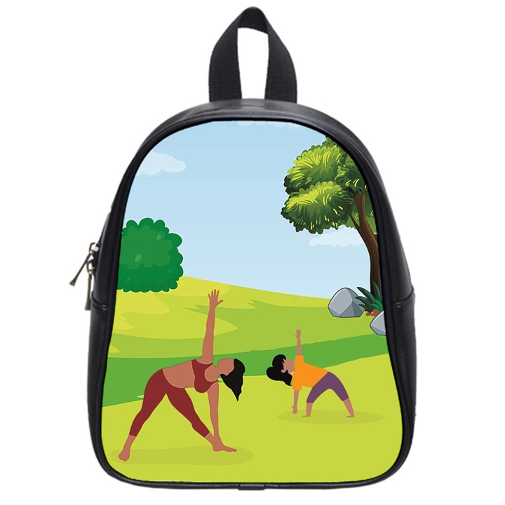 Mother And Daughter Yoga Art Celebrating Motherhood And Bond Between Mom And Daughter. School Bag (Small)