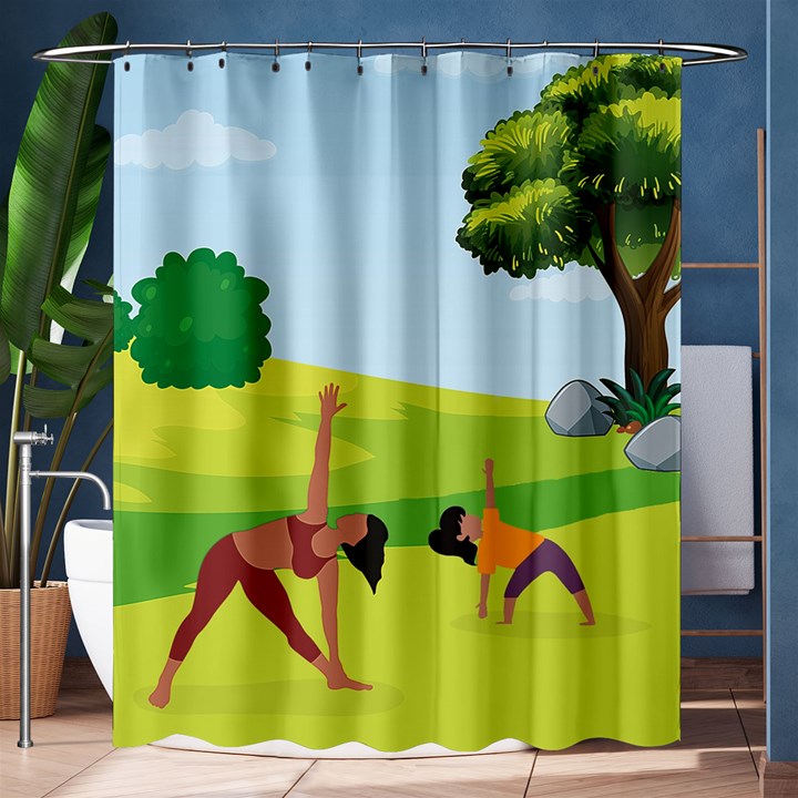 Mother And Daughter Yoga Art Celebrating Motherhood And Bond Between Mom And Daughter. Shower Curtain 60  x 72  (Medium) 