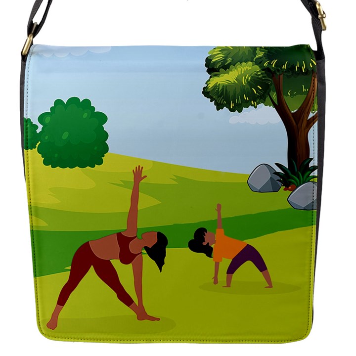 Mother And Daughter Yoga Art Celebrating Motherhood And Bond Between Mom And Daughter. Flap Closure Messenger Bag (S)