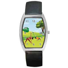 Mother And Daughter Yoga Art Celebrating Motherhood And Bond Between Mom And Daughter  Barrel Style Metal Watch