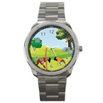 Mother And Daughter Yoga Art Celebrating Motherhood And Bond Between Mom And Daughter. Sport Metal Watch Front