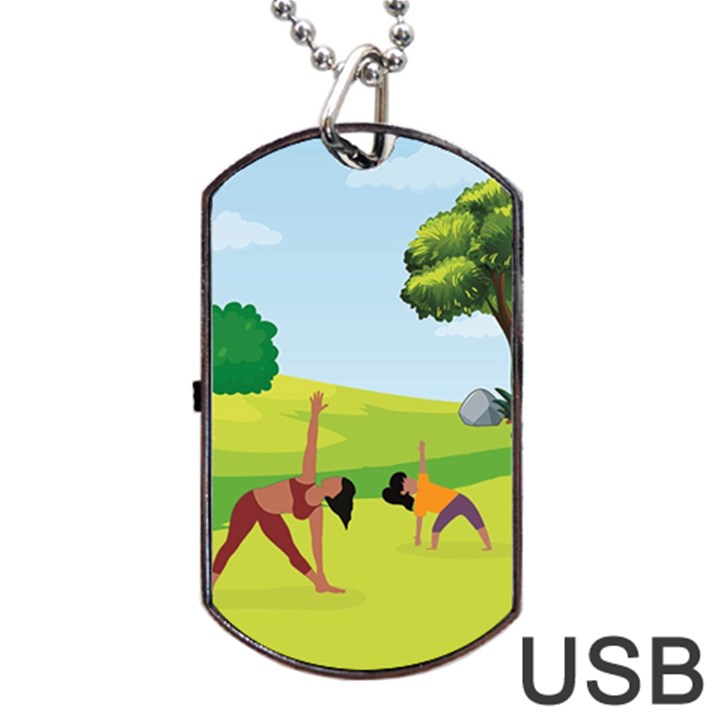 Mother And Daughter Yoga Art Celebrating Motherhood And Bond Between Mom And Daughter. Dog Tag USB Flash (One Side)