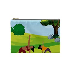 Mother And Daughter Yoga Art Celebrating Motherhood And Bond Between Mom And Daughter  Cosmetic Bag (medium) by SymmekaDesign