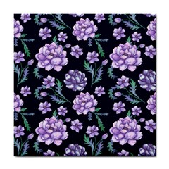 Elegant Purple Pink Peonies In Dark Blue Background Tile Coaster