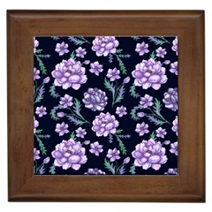 Elegant Purple Pink Peonies In Dark Blue Background Framed Tile