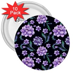 Elegant Purple Pink Peonies In Dark Blue Background 3  Buttons (10 Pack) 