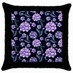 Elegant Purple Pink Peonies In Dark Blue Background Throw Pillow Case (black) by augustinet