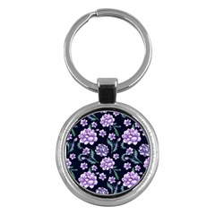 Elegant Purple Pink Peonies In Dark Blue Background Key Chain (round)