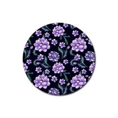 Elegant Purple Pink Peonies In Dark Blue Background Rubber Coaster (round) by augustinet