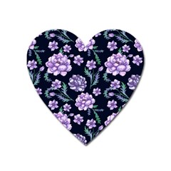 Elegant Purple Pink Peonies In Dark Blue Background Heart Magnet