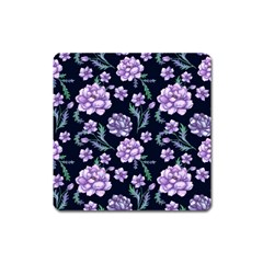 Elegant Purple Pink Peonies In Dark Blue Background Square Magnet