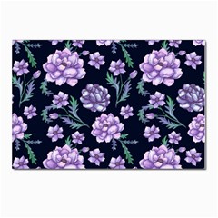 Elegant Purple Pink Peonies In Dark Blue Background Postcards 5  X 7  (pkg Of 10) by augustinet