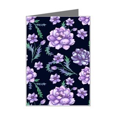 Elegant Purple Pink Peonies In Dark Blue Background Mini Greeting Card by augustinet